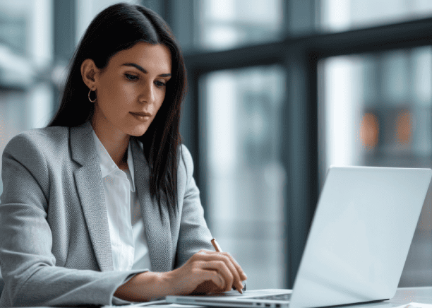 Professional translator in Virginia working on translating business documents for a corporate client, ensuring quality.