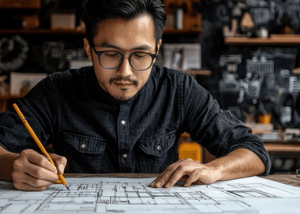 Engineers review a CAD manual with Vietnamese Translation Services in Virginia, confirming technical terminology and units.